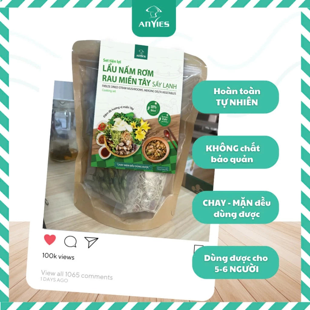 Set Lẩu Nấm Rơm Rau Miền Tây | Freeze Dried Straw Mushroom, Mekong Delta Vegetables Cooking Set