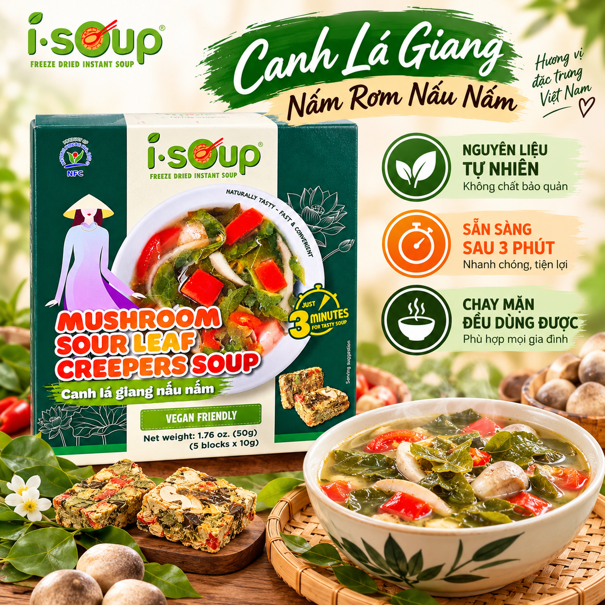 I.SOUP Canh Lá Giang Nấu Nấm | Mushroom Sour Leaf Creepers Soup 50g