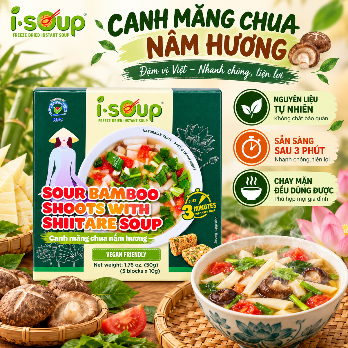 I.SOUP Canh Măng Chua Nấm Hương | Sour Bamboo Shoots with Shiitake Soup 50g