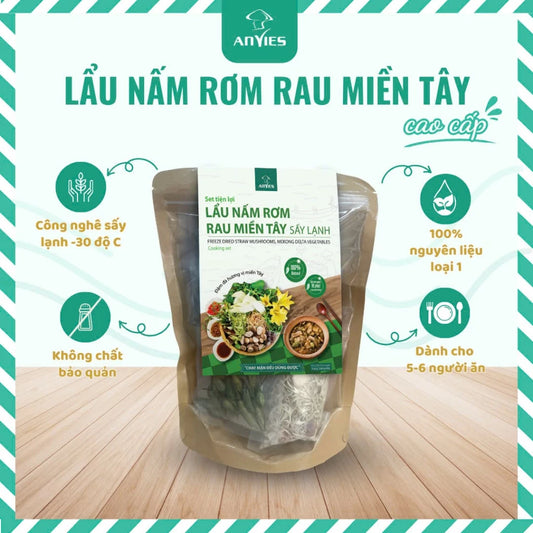 Set Lẩu Nấm Rơm Rau Miền Tây | Freeze Dried Straw Mushroom, Mekong Delta Vegetables Cooking Set