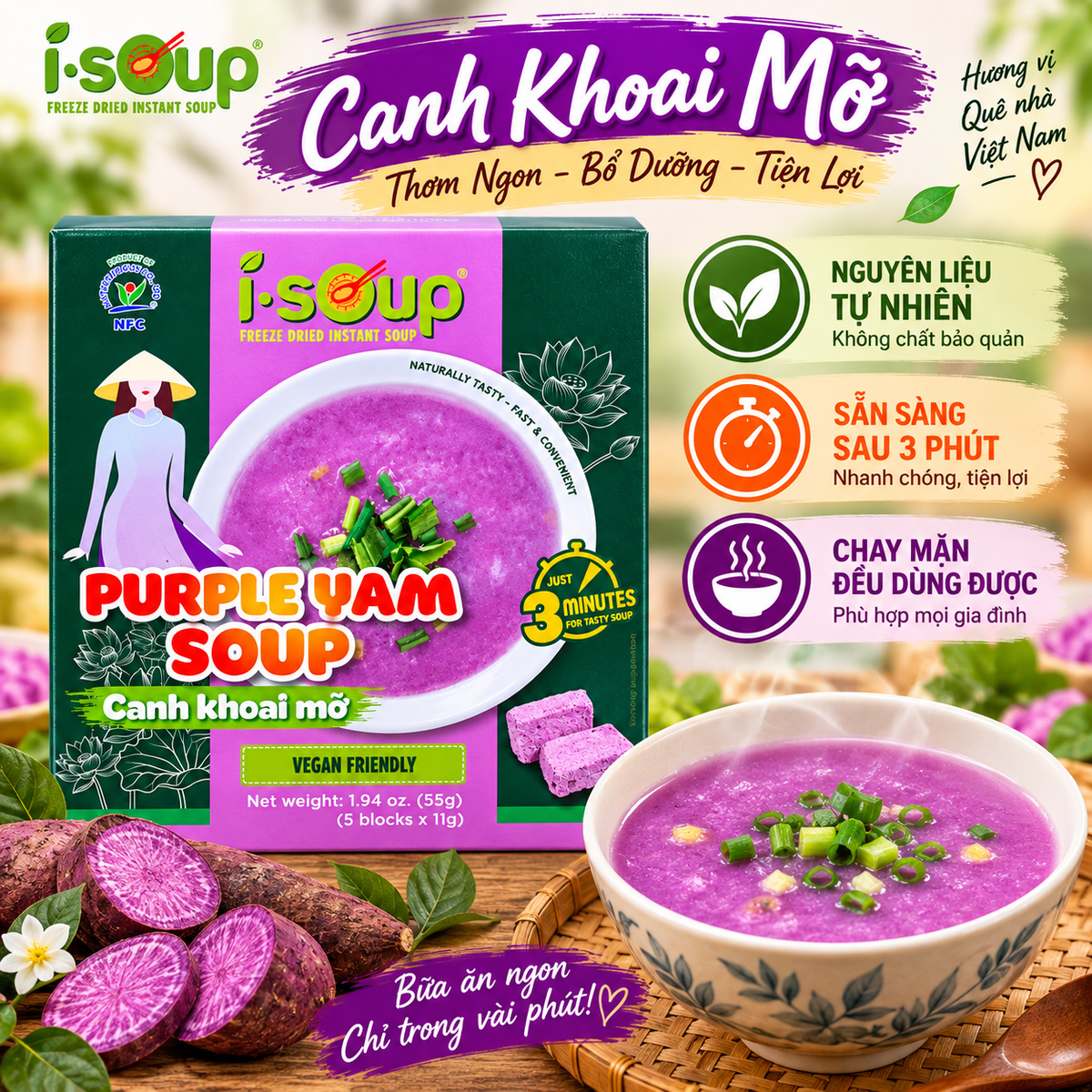 I.SOUP Canh Khoai Mỡ | Freeze-Dried Purple Yam Soup 55g
