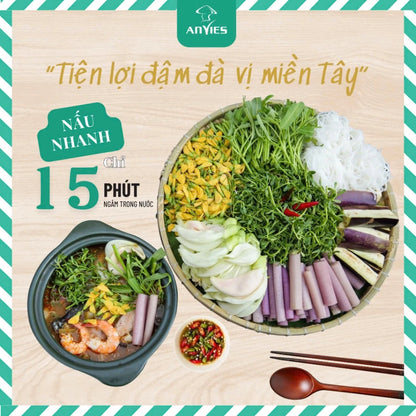 Set Lẩu Nấm Rơm Rau Miền Tây | Freeze Dried Straw Mushroom, Mekong Delta Vegetables Cooking Set