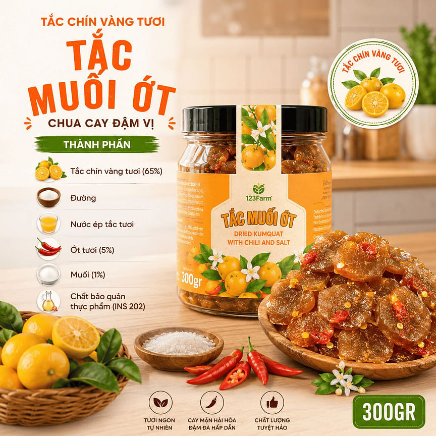 Tắc Muối Ớt | Dried Kumquat with Chili and Salt 300g