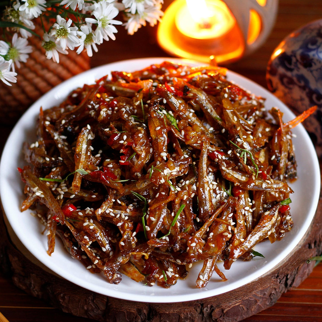 Cá Cơm Rim | Dried Anchovy Fish with Garlic & Chili