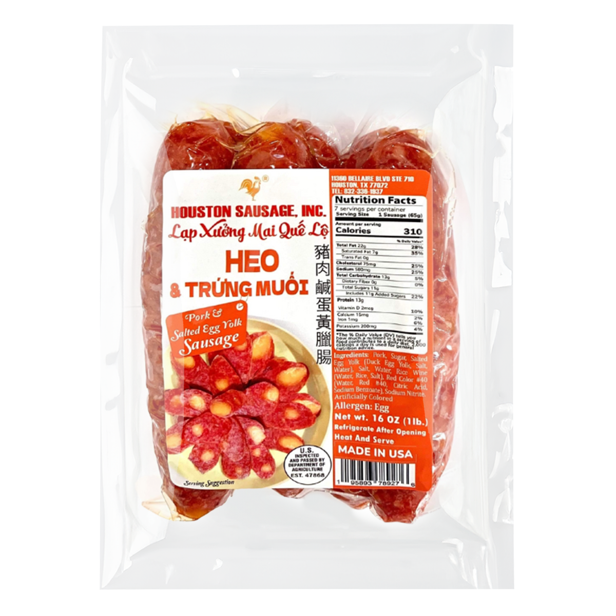 Lạp Xưởng Heo Mai Quế Lộ Houston | Houston Pork Sausages 16oz