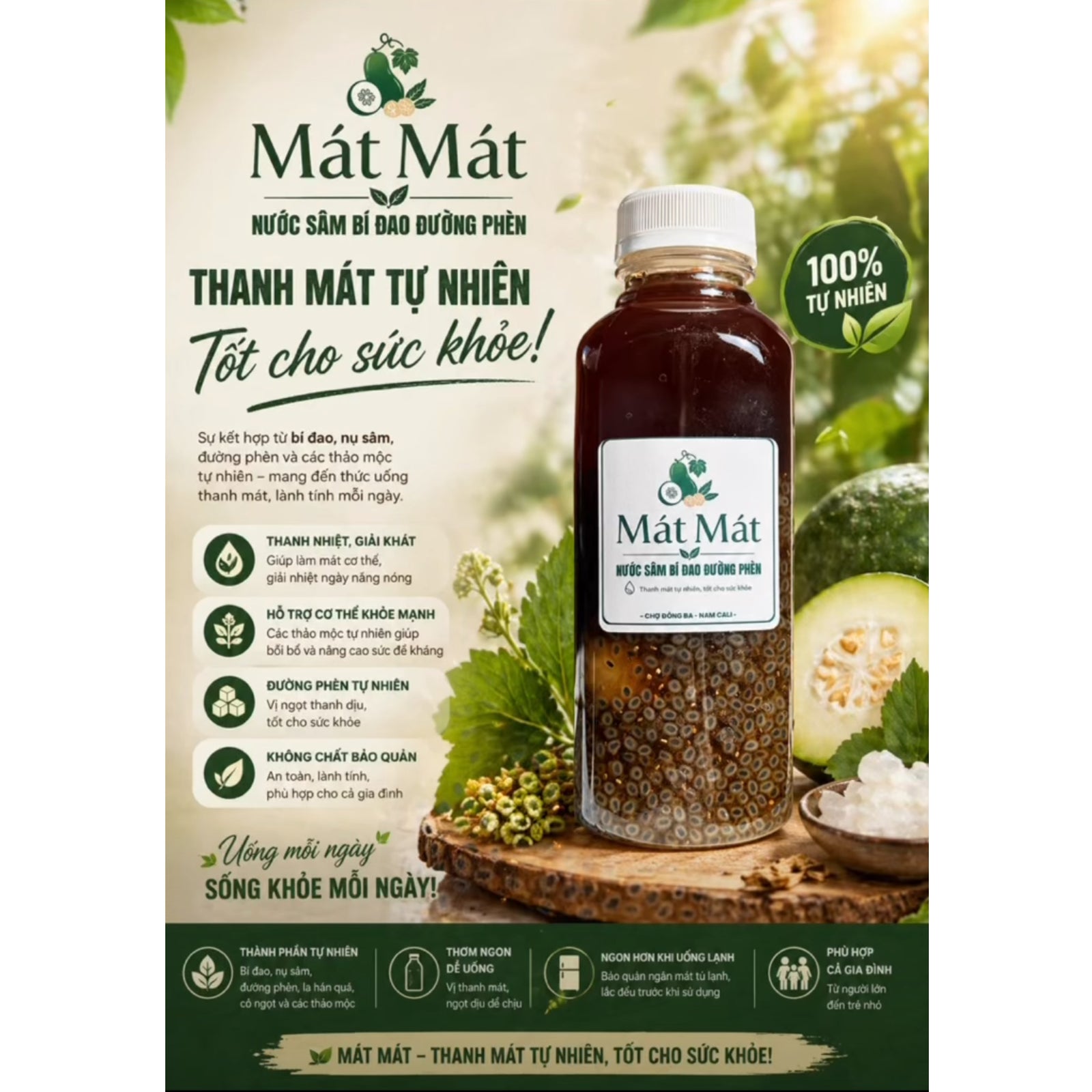 Nước Sâm Bí Đao Mát Mát | Herbal Drink 16oz