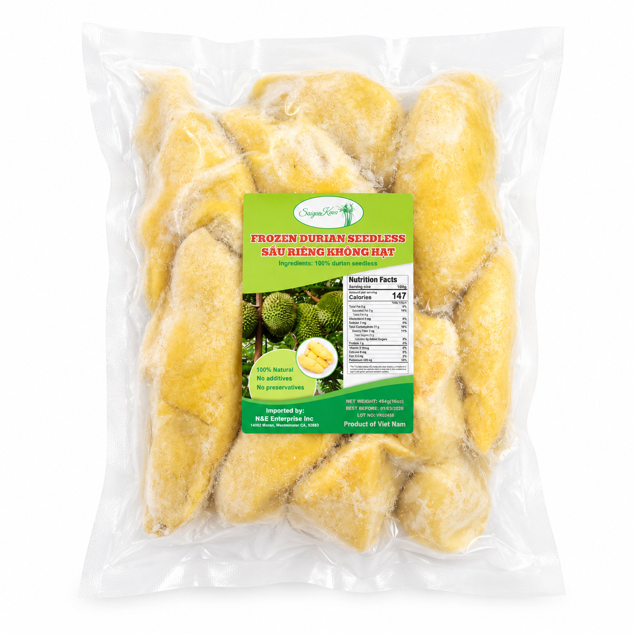 Sầu Riêng Không Hạt | Frozen Seedless Durian Pulp 1kg