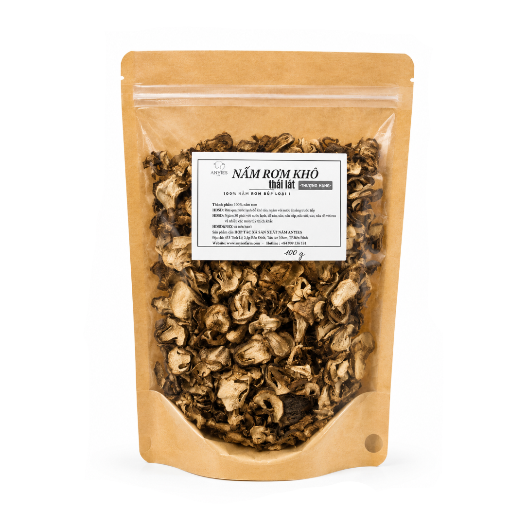 Nấm Rơm Khô Thái Lát | Dried Sliced Straw Mushroom 100g