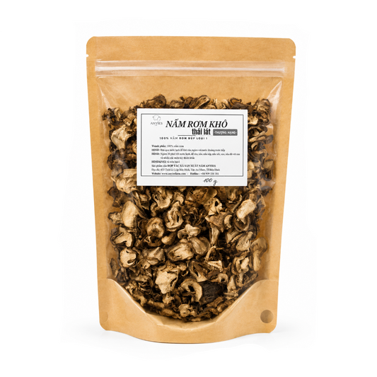 Nấm Rơm Khô Thái Lát | Dried Sliced Straw Mushroom 100g