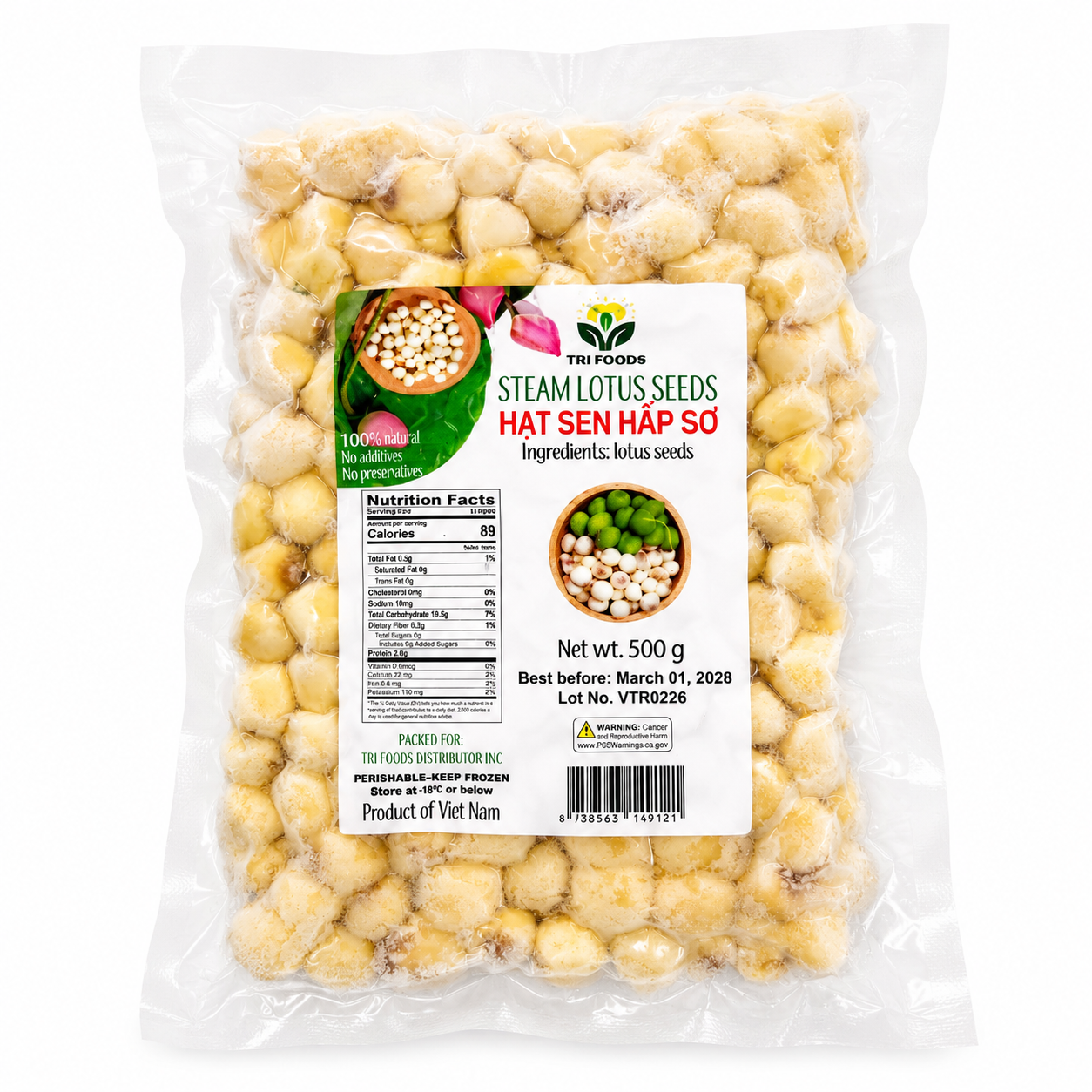 Hạt Sen Hấp Sơ 500g | Frozen Lotus Seeds 500g