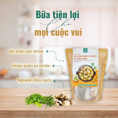 Set Lẩu Nấm Rơm Lá Giang Ớt Xiêm Xanh | Freeze Dried Straw Mushroom, Giang Leave and Bird's Eye Chili Cooking Set 65g