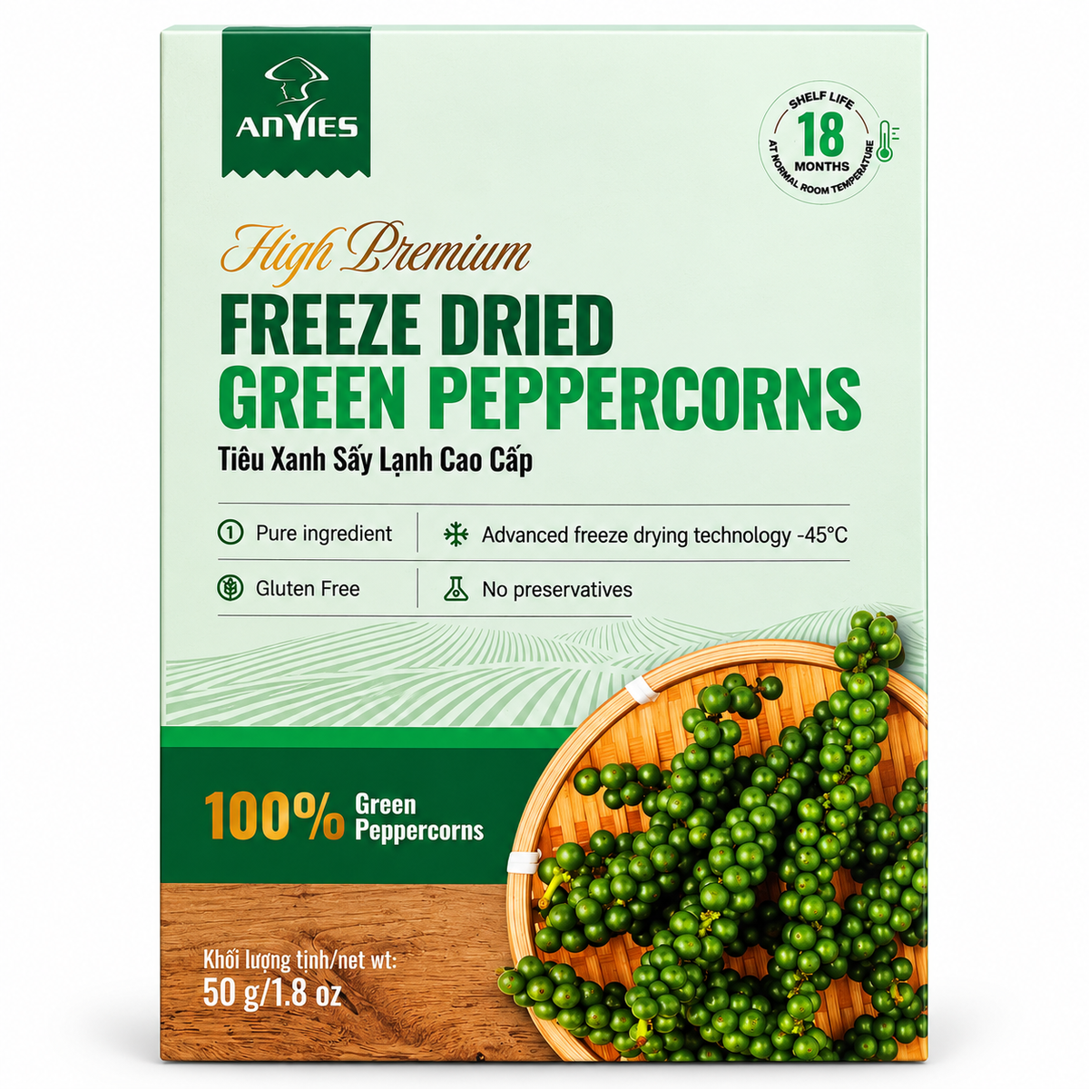 Tiêu Xanh Sấy Lạnh | Freeze Dried Green Peppercorns 50g