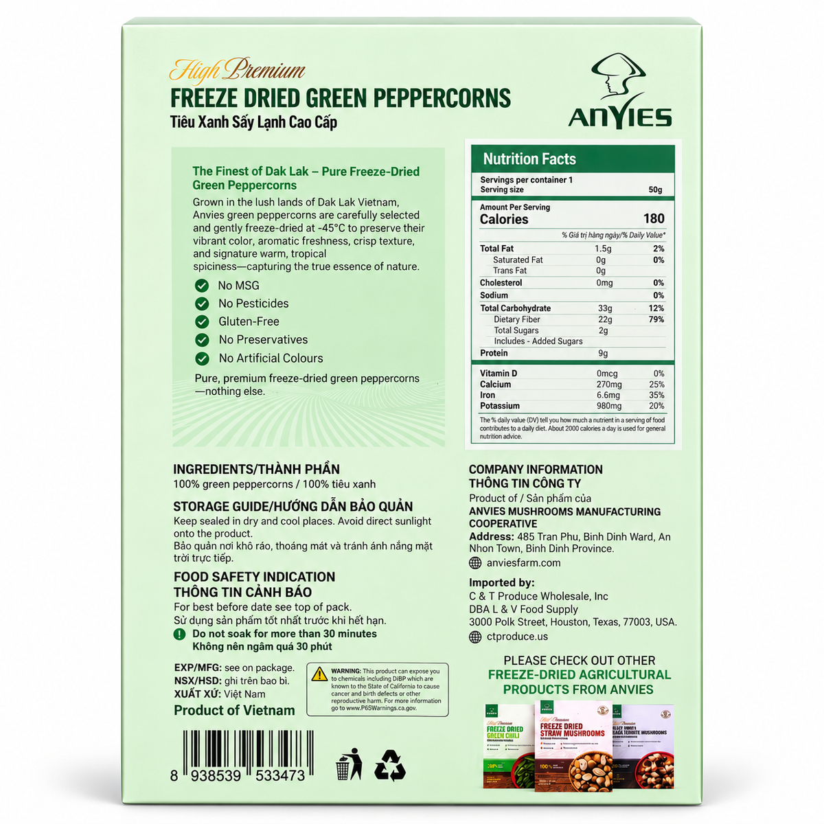 Tiêu Xanh Sấy Lạnh | Freeze Dried Green Peppercorns 50g